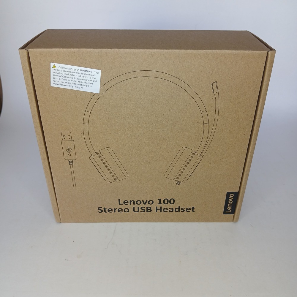 Lenovo 100 USB Stereo Headphones with Microphone 4XD0X88524 L09‎ Wired Black New